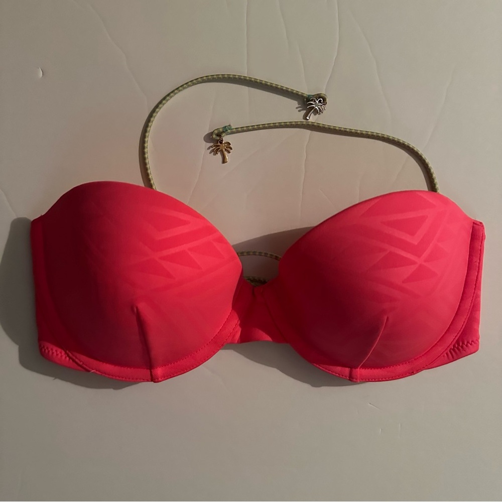 Victoria's Secret NEW Coral Strapless Bikini Top geometric design size 34B